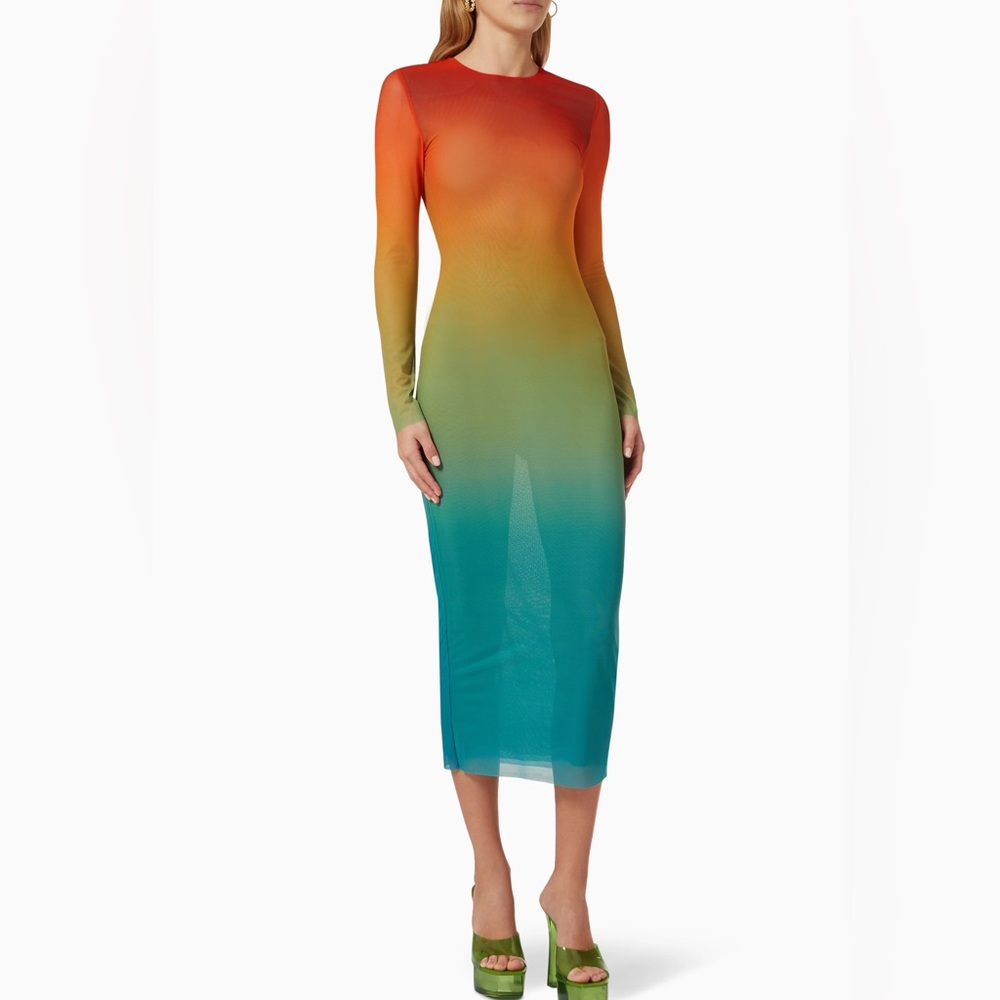 Self Portrait Ombré Mesh Long Sleeve Dress size 2 rainbow NWT new